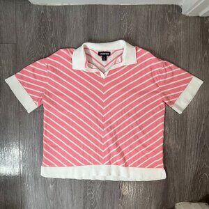 Lands’ End Pink Striped Women's Polo Shirt - Size Large